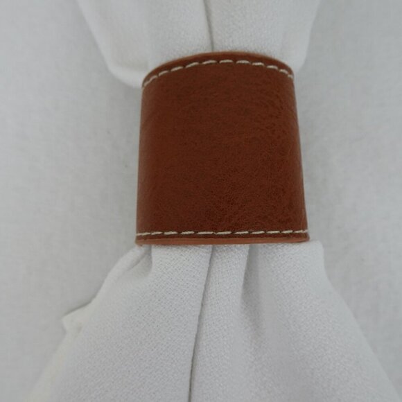 Brown Napkin Rings Faux Leather Vegan Farmhouse Set Of 12 Holiday - Picture 5 of 9
